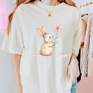 Cute Easter Bunny Rabbit Spring Tee Shirt, Floral Spring Bunny Tshirt